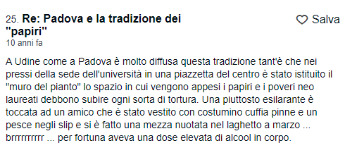 TripAdvisor commento 25: post relativo alla tradizione dei papiri di laurea a Padova