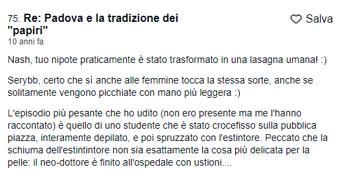 TripAdvisor commento 26: post relativo alla tradizione dei papiri di laurea a Padova