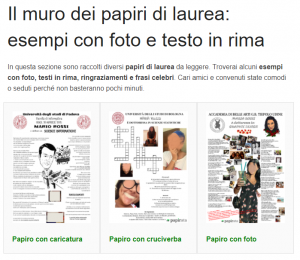 Il muro dei papiri di laurea con tanti esempi